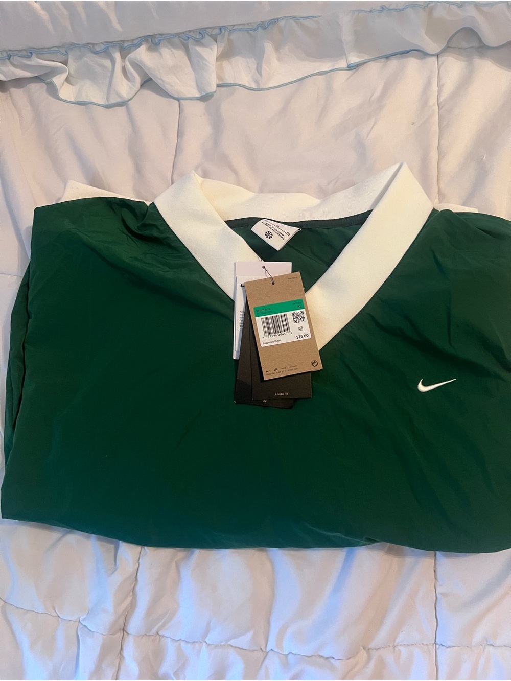 Nike Men's Dark Green Polo with White V-Neck Collar